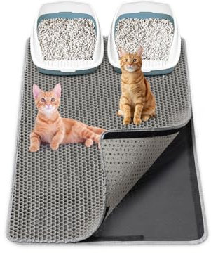 Plazzid® Katzenklo Matte 90 x 60 cm groß XXL Grau Wasserdichte Katzenstreu Matte mit Klettverschluss Unterlage Katzenklo Katzentoilette Matte Vorleger Katzenmatte Katzenklo Cat Litter Mat