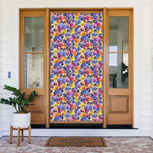 Cubiertas de puerta de jardín tricolor con flores de pensamiento, decoración de pancarta de puerta para interiores y exteriores, decoración de primavera, verano, otoño e invierno, Halloween, Navidad