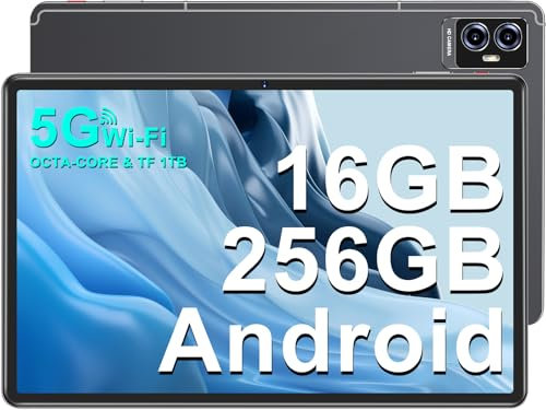 Tablette Android Tablette 11 Pouces Tablette avec 16Go RAM + 256Go ROM (TF 1To), 2000 x 1200 FHD, Octa-Core 2.0 GHz, 2.4G + 5G WiFi, 8600mAh, 5MP + 13MP, Bluetooth5.0, Tablette Tactile avec étui-Gris
