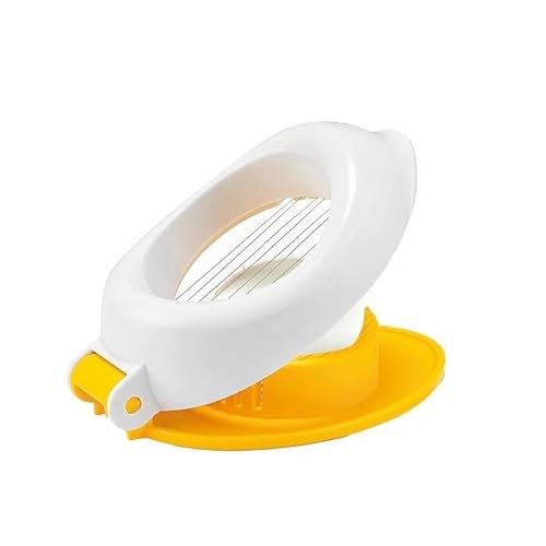 Affetta Uovo in Plastica – Taglio Perfetto, Facile e Veloce – Compatto e Pratico per la Cucina (Bianco - Giallo)
