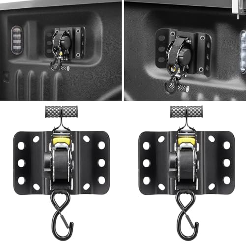 Hifybaty 2PCS Retractable Tie Down Straps for 2015-2025 Ford F150, Retractable Ratchet Straps 10 Ft Self Retracting Tie Down with Boxlink Plates Mounted Brackets Bed Mount Heavy Duty Bolt on
