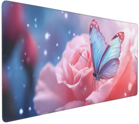Schmetterling Blume Mauspad XXL, Großes Mousepad 700x300x3mm Rutschfeste Schreibtischunterlage, Präzises und langlebiges Large Mouse pad,Precision Rutschfeste Gummibasis, für Mauspad Home Office k-410