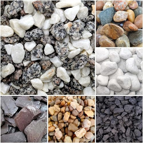 Elixir Gardens Decorative Coloured Stones Pebbles Cobbles Slate Paddlestones Gravel Chippings Aggregate Various Sizes 1kg-1000kg | (5kg, Arctic Grey Granite & White Marble Mix 20mm)