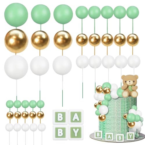 44 Stück Tortendeko Kugeln Bär, Tortendeko Taufe Set, DIY Kuchen Kugeln Dekoration, Gender Reveal Partyzubehör & Geburtstagsdekoration für Jungen Mädchen Geburtstag Party Baby Dusche (Grün)