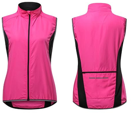 MODRYER 12 Pack Damen Reflektierend Fahrradweste Leicht Winddicht Laufweste Wasserdicht Atmungsaktiv MTB Warnweste Fahrrad Ärmellose Jacke Thermo Funktions Radweste,Pink-4XL