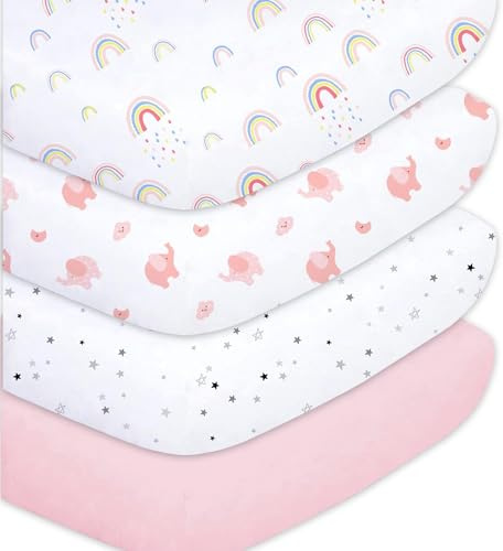 Little Grape Land Lot de 4 draps-housses, 60 x 120 cm, en microfibre de polyester, pour lit d'enfant et lit de bébé, certifiés Oeko-TEX, arc-en-ciel