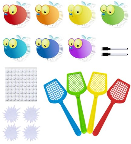 HOOJOJO Swatting Fly Set Sight Words Game 28 Fly Cards Erasable Montessori Toys Match and Spell Letter Game Math Games for Kids Educational Toys
