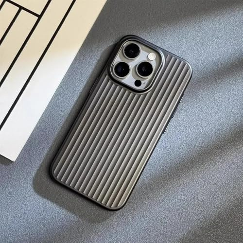 SSASMEU Fortschrittliche galvanisierte Koffer-Wellpappen-Telefonhülle für iPhone 16 15 14 13 Pro Max Plus Luxuriöse Hartschalenhülle aus natürlichem Titan, Schwarz, Für iPhone 13