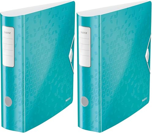 Leitz Qualitäts-Ordner 180° Active WOW, A4, Breit, Abgerundeter Rücken, 8,2 cm breit, Gummibandverschluss, Leichtes Polyfoam, Plastik-Ordner, WOW Serie, Eisblau, 11060051 (Packung mit 2)