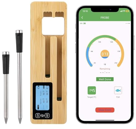Smart Wireless Meat Thermometer, 656FT Long Range Bluetooth BBQ Thermometer Probe, Smart APP Control, Waterproof Instant Read Food Cooking Thermometer for Oven Grill Kitchen Smoker Air Fryers