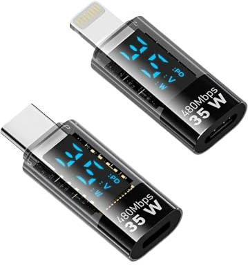 kwinfei 2 Piezas Adaptador USB C a Lighting, USB C to Lighting 35W PD, Carga Rápida y Datos para Phone Serie 14/13/12/11/XS/XR/SE/iPad/AirPods, Adaptador Tipo C a L Compacto, Portátil y Seguro