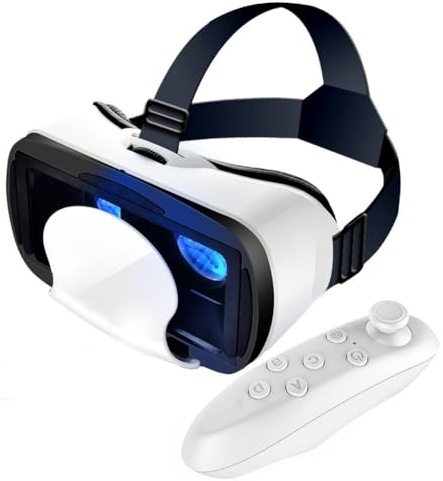 JoyousMall Visore per Realtà virtuale, Occhiali 3D Regolabili per iPhone e Android da 5 a 7 Pollici, con Controller per Film e Giochi per Un'Esperienza coinvolgente e Protezione degli Occhi(Bianco)
