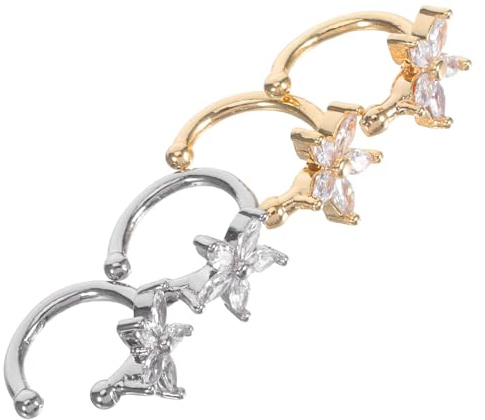 TOVINANNA 2 Par Blomma Öronklämma med Rhinestone Koppar Öroncuff med Zirkon för Kvinnor Genomträngande Öronlås Smycke för Fest och Vardag