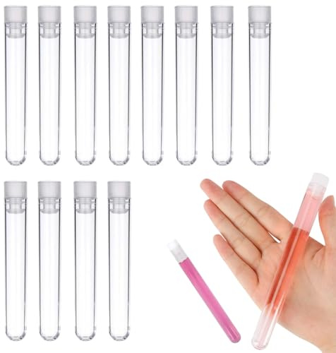 Lot de 12 tubes à essai en plastique transparent avec bouchons, tubes à essai de laboratoire pour cadeaux de fête, mariages, plantes, bonbons, épices, échantillons (15 * 100 mm)