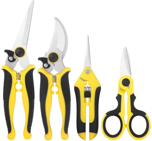 Tazoueoo Lot de 4 Sécateurs et Ciseaux de Jardin - Sécateur de Taille Professionnel en Acier Inoxydable et Ciseaux de Jardinage Robuste - Sécateurs à Main pour Arbres Fruitiers, Fleurs et Bonsaï