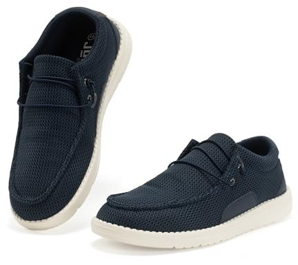JOMIX Mocasines de Hombre Verano Planos sin Cordones Zapatos Náuticos Transpirables Cómodos y Livianos para Caminar y Ocasiones Formales,Azul Marino,42 EU