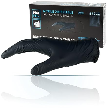 PRO FIT 666 Nitril Einweghandschuhe – Nitrilhandschuhe, Einmalhandschuhe, Schutzhandschuhe, Latexfrei, für Lebensmittel zugelassen - 100 Stück, Schwarz, Gr. L