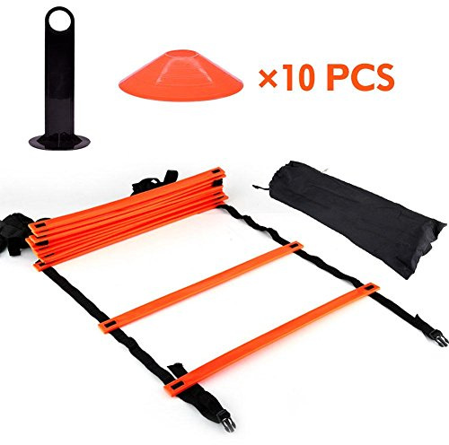 Geschwindigkeit Agility Train Kit, 19Ft flache Leiter + 10 Stück Disc Cones Speed ​​Training Leiter mit Aufbewahrungstasche für Athletic Training(Orange)