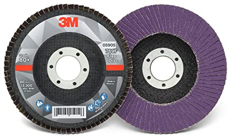 Cubitron 3M Fächerschleifscheibe 769F, Typ 27, 80+, 4-1/2 x 7/8, Hochleistungs-Schleifmittel, Keramik-Präzisions-Körnungs-Schleif- und Finishingscheibe, Kohlenstoffstahl, Edelstahl