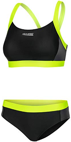 Aqua Speed Bikini Set Damen | Zweiteiler Sport | Two Piece Swimsuit Women | Bikinis Beachvolleyball | sportliche Bademode | Schwimmbikini Frauen | Pool | Schwarz-Hellgrün, Gr. 42 | Naomi
