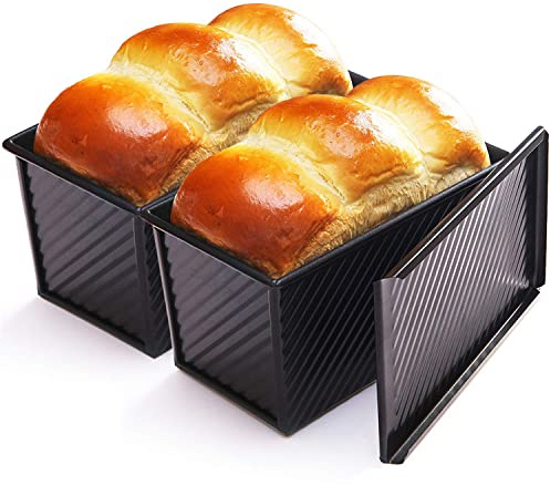 CHEFMADE Loaf Pan 2 Pcs, Non-Stick Bread Pan Carbon Steel Toast Pan with Cover for Baking Bread - Black