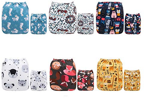 ALVABABY - 6 pannolini in tessuto, lavabili, misura regolabile, con 12 inserti 6DM19-IT