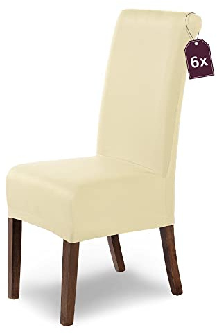 Scheffler Home Stuhlhussen Marie Creme 6er Set Wasserabweisende und elastische Stuhlbezüge mit Fleckenschutz – Passend für Esszimmerstühle und Schwingstühle – Öko-Tex Zertifiziert