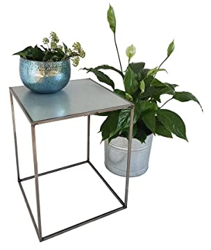 KUHEIGA Beistelltisch Metall Farbe: Zink H: 50cm Pflanzentisch Metall, Blumentisch Deko-Tisch, Nachttisch