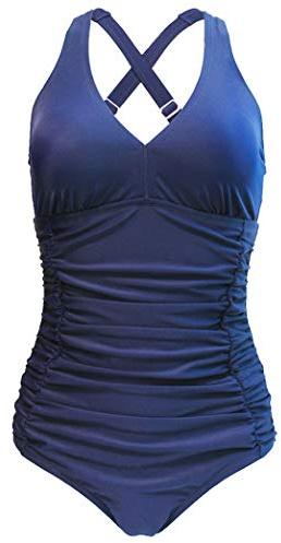 LA ORCHID Damen Strand Swimwear V ausschnittt Push up Badeanzug bauchweg Urlaub high Waist bademode Badeanzug Vintage