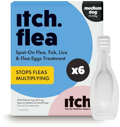 Itch Medium Dog (10-20kg) Flea & Tick Spot On Treatment - 6 Pipettes | Kills Fleas, Ticks, Lice & Eggs to Prevent Reinfestation