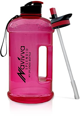 NAVIVVA SPLENDID 2.2 Litre Large Reusable Gym Water Bottle with Straw Lid, Dishwasher Safe, BPA Free Tritan Plastic, Portable, Eco-friendly with Carry Handle (Rose Pink)