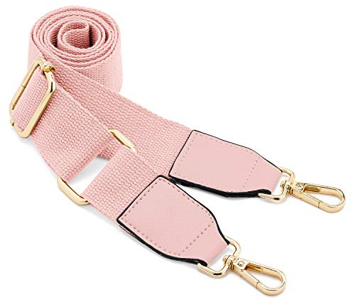Breda axelremmar, justerbar ersättningsrem, väskrem i läder och med krokar i guld, remmar för handväska/kurirväska, utbytbar lång rem för crossbody-handväska, för kvinnor (rosa)