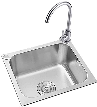 Fregadero pequeño de acero inoxidable, juego de un solo tazón cuadrado, lavabo de cocina, colador, kit de residuos, instalación empotrada en la parte inferior