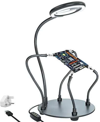 Daylight Magnifying Lamp Helping Hands Soldering Third Hand with 3X Dimmable LED,Magnifying Glass with Light Stand Soldering Holder Heavy Duty Base for Welding Jewelry DIY Crafts Hobbies