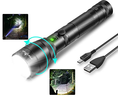 PEETPEN L45 Torcia LED 2000 lumen Ricarica USB Super Luminosa Zoombar Torcia Portatile IPX6 4 modalità di lavoro lunga luce di emergenza, campeggio, escursionismo, sopravvivenza di emergenza, nero 1