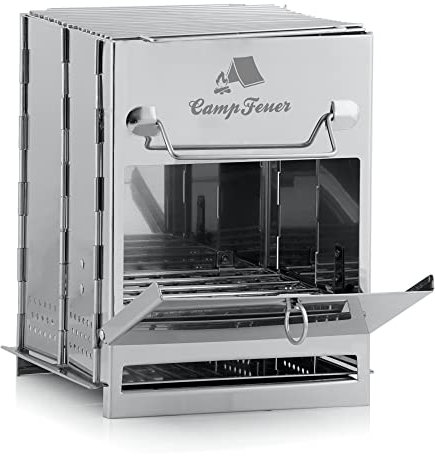 CampFeuer Edelstahl Faltgrill | 22 x 20,5 x 27 cm | Klappgrill | Campinggrill für Hiking und Outdoor | Klappbarer Grill zum Mitnehmen, mobiler Taschengrill, Camping-Grill transportabel Silver