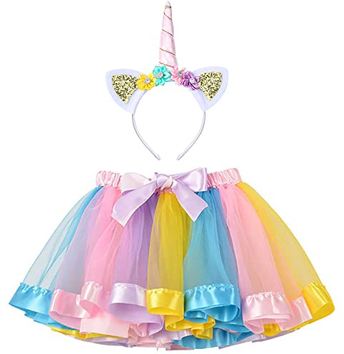 Hifot Costume da Unicorno Bambina,Vestito da Principessa con Cerchietto Unicorno, Tutu Gonna per Festa Compleanno Partito Regalo Carnevale
