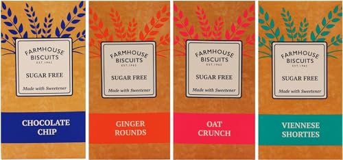Farmhouse Sugar Free Selection Cookies - Viennese Shorties, Oat Crunch, Ginger & Choc Chip