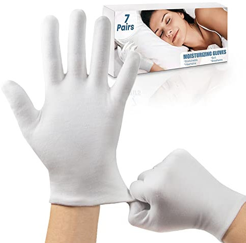 7Pair Moisturising Cotton Gloves for Eczema & Dry Hands,Stretchable Washable White Gloves for Men and Women