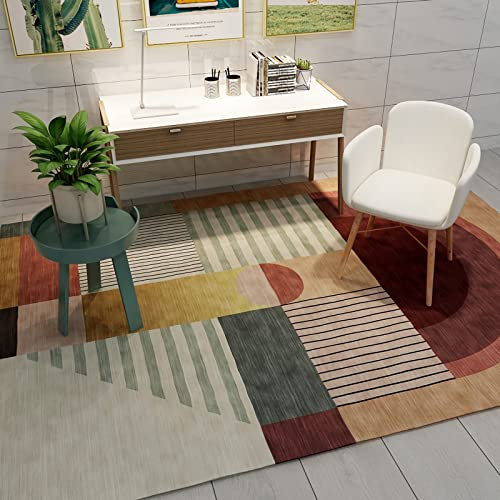 Bettvorleger Schlafzimmer waschbar Braun, rot, gelb, geometrisches Design, Rutschfester Teppich,Teppich Teppich Balkon,Teppich Wohnzimmer 200x300cm