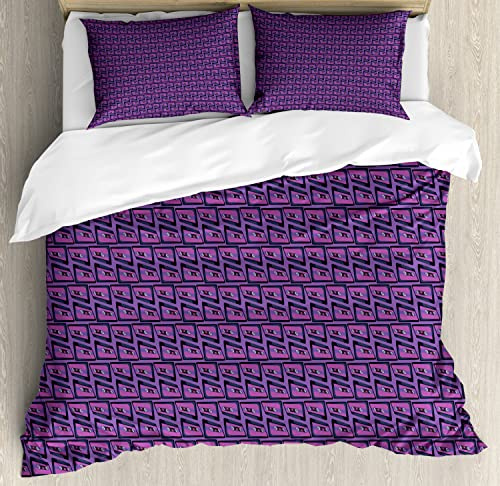 Ambesonne Retro Duvet Cover Sets, Cassette in 80's Style in Distorted Like Perspective View Illustration, Bedding Set with 2 Duvet Covers & 2 Pillowcases, 2 Pack Twin Size, Fuchsia and Blue Violet