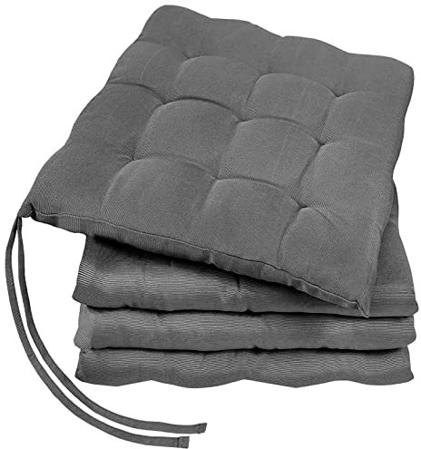 GREEN MARK Textilien Basic 4er-Set Sitzkissen Stuhlkissen für Außen oder Innen 40x40cm weich gefüllt, Anthrazit
