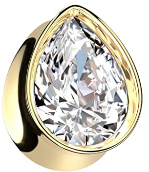 beyoutifulthings Ohr-Tunnel Silber Gold Tränen-tropfen Zirkonia Clear Chirurgenstahl Ohr-Piercing Ohr-Schmuck Plug Sattel-Verschluss 8-16mm