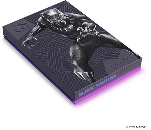 Seagate FireCuda 2TB portable external hard drive, compatible with PS4, PS5, Xbox One/Series, PC, Marvel Edition Black Panther, USB 3.2, 3 Years Rescue Services (STKL2000401)