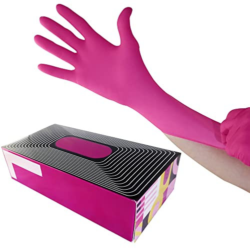Waxness Cosmetology Nitrile Gloves Pink, Large, 100 pcs/box - Kosmetikhandschuhe aus Nitril, Rosa, L - Nitril Handschuhe - puderfreie & latexfreie Einmalhandschuhe 100 Stück/Box