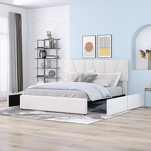 ModernLuxe Bett Samtstoff, Einzelbett/Doppelbett, Polsterbett mit Schubladen, Rückenlehne und Lattenrost, Höhenverstellbares Kopfteil,Jugendbett Gästebett (ohne Matratze) (Beige D, 140 x 200cm)