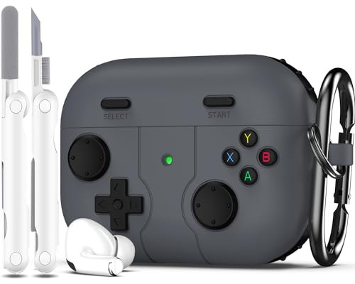 R-fun Étui Compatible avec Apple Airpods Pro (2023/2022/2019, 2e/1re génération), câble USB-C/Lightning avec kit de Nettoyage, Design Classique pour Consoles de Jeux Portables,Gris