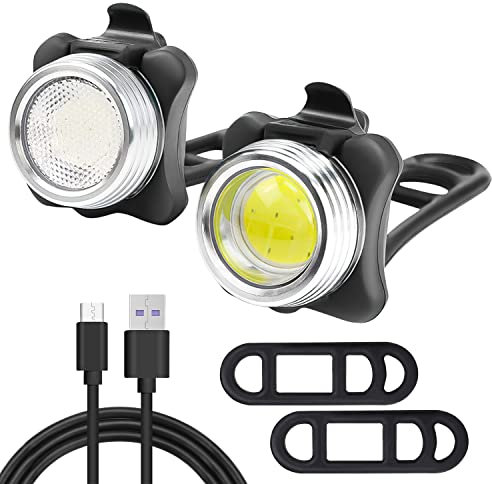 DURTAIL Bike Light Set, Rechargeable Bicycle Lights, Super Bright USB Rechargeable Bike light, 650 mAh Li-ion Battery, IPX6 Waterproof Super Bright Front and Rear Lights, Cycling, Camping（2 Pieces）