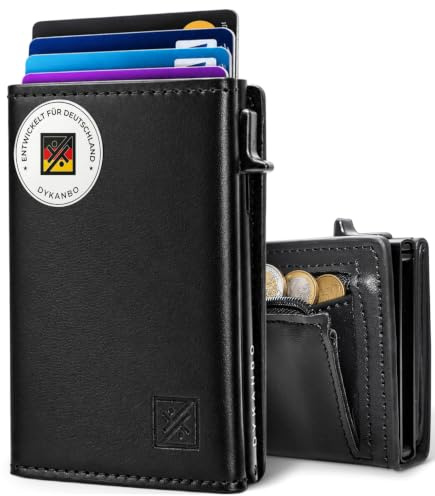DYKANBO Geldbörse Herren Klein Pop-Up RFID mit Münzfach, Geldbeutel Herren | Portmonee Herren, Kartenetui, 100×65×20 mm, 7+1 Karten, Ausweisfenster, 8 Scheine, Reißverschlussfach, Magnetverschluss