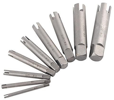 Extracteur de taraud, Extracteur de taraud en acier inoxydable M4 M5 M6 M7 M8 M9 Tarauds à tête cassée Extracteur de tarauds à vis striées avec boîte, 6/9/10 pièces (9Set-Solid)